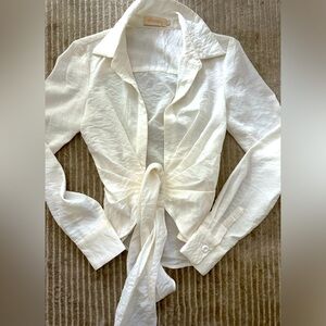 Linen deep plunging blouse